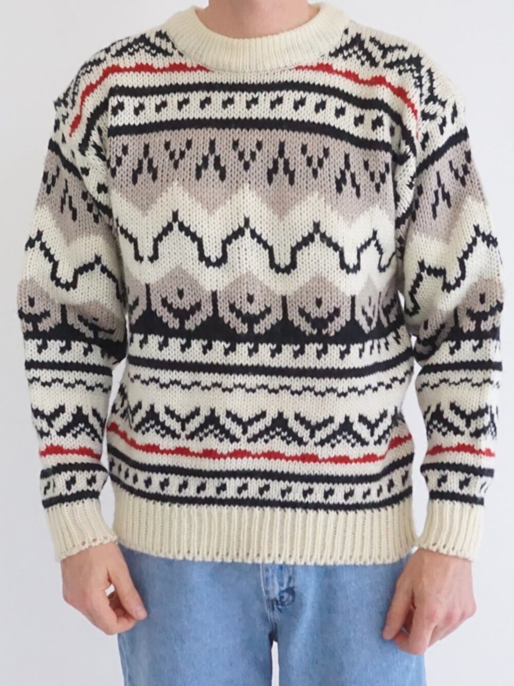 Vintage Cambridge Classics Cream Nordic Fair Isle Geometric Winter Sweater M
